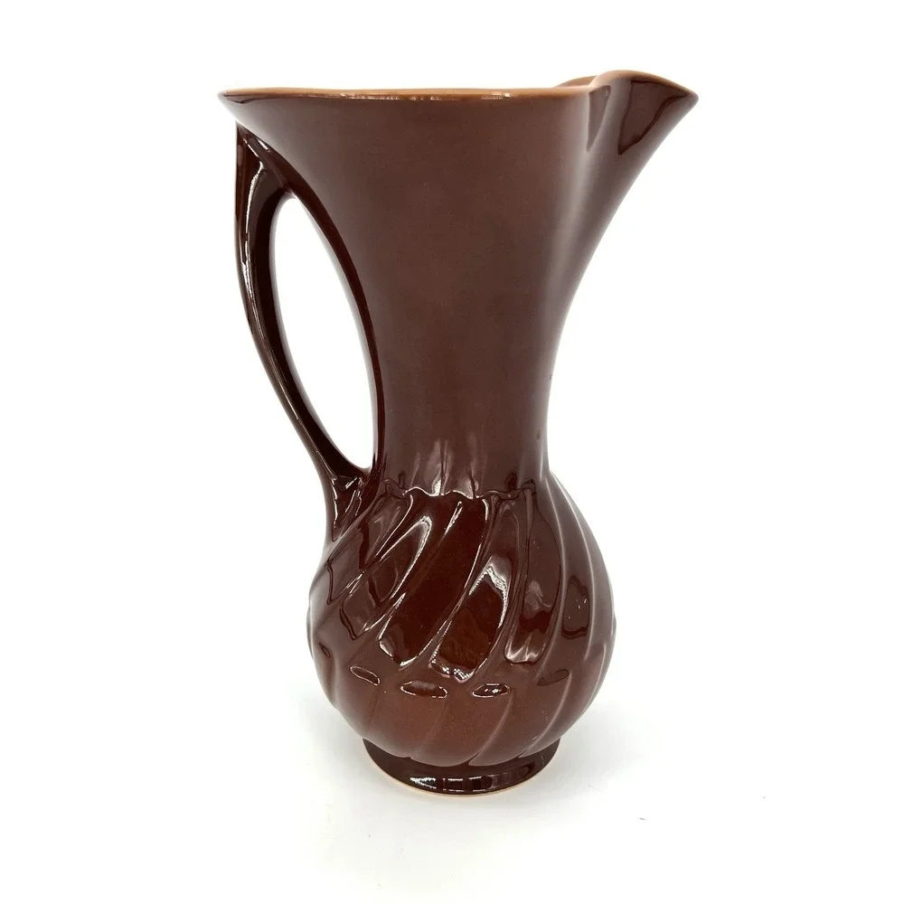 Roseville USA 1106-10 Brown Pink Vase Handled Pitcher Vintage Mid Century 10.5